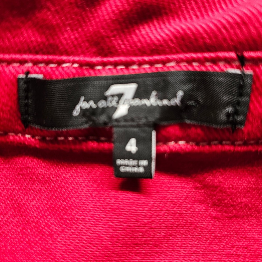 7 For All Mankind Red Denim Western Mini Dress Womens 4 Red Long Sleeve Cotton - Picture 6 of 13